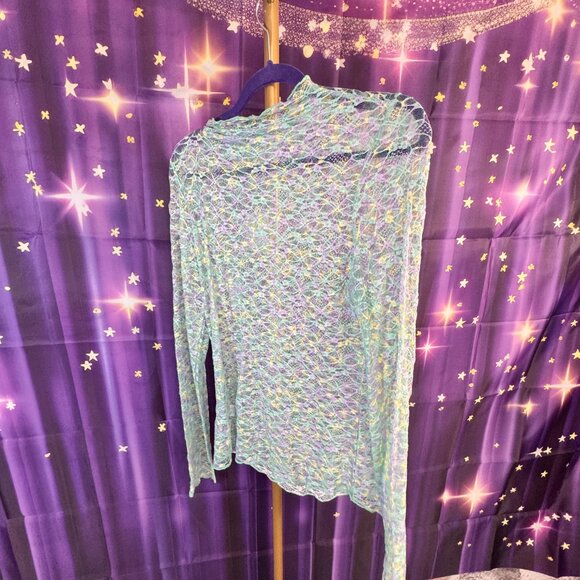 Davi & Dani - Mock Neck Lace Long Sleeve Top - Lavender Multi - L (12-14) - NWT - Picture 3 of 5